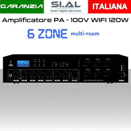 Amplificatore audio WI-FI 120W bluetooth mp3 sistema audio 6 zone (100V,4ohm,16ohm)
