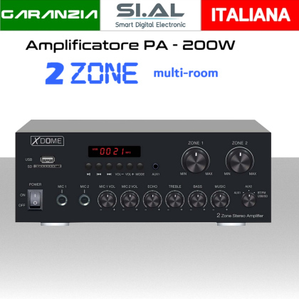 Amplificatore audio 200W bluetooth radio mp3 sistema audio 2 zone (4ohm,8ohm)