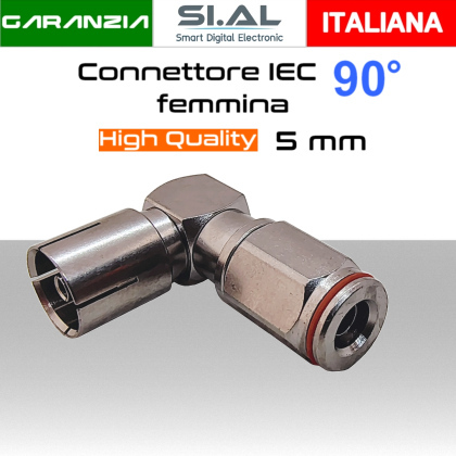 Connettore TV IEC femmina 90 gradi angolare in metallo per cavo da 5 mm MicroTek
