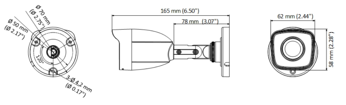 Dimensioni telecamera bullet 2.0 megapixel FULL HD