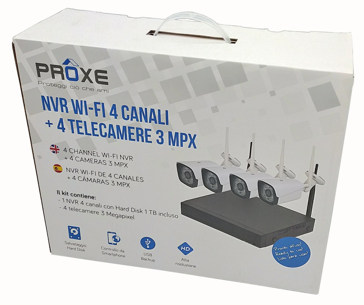 Kit videosorveglianza senza fili wi-fi 4 telecamere alta risoluzione