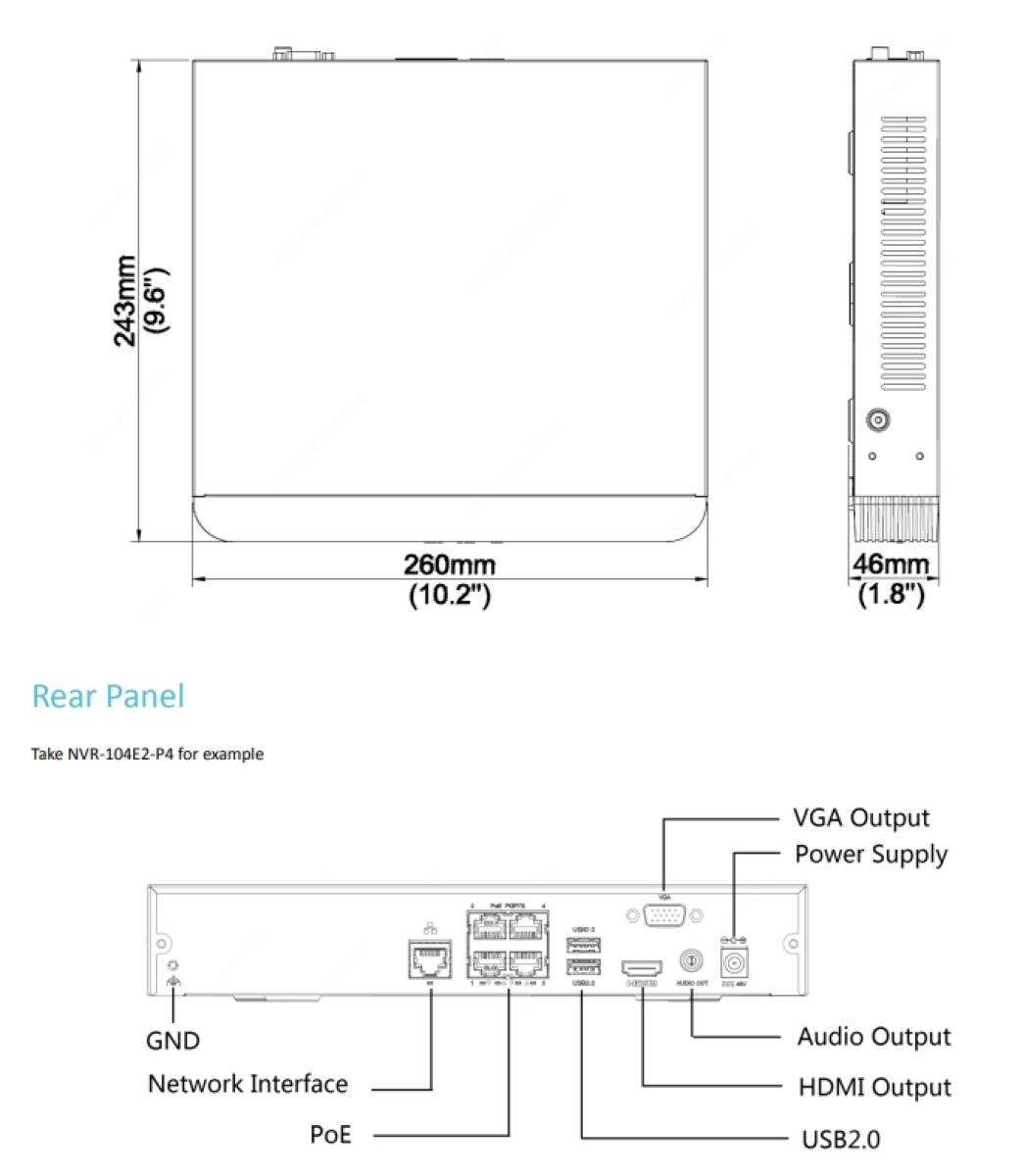 Dimensioni dvr videosorveglianza IP PoE 4 canali