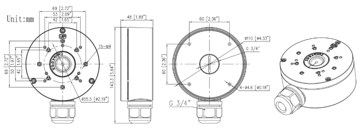 dimensioni juntion box sunell SN-CBK656A 