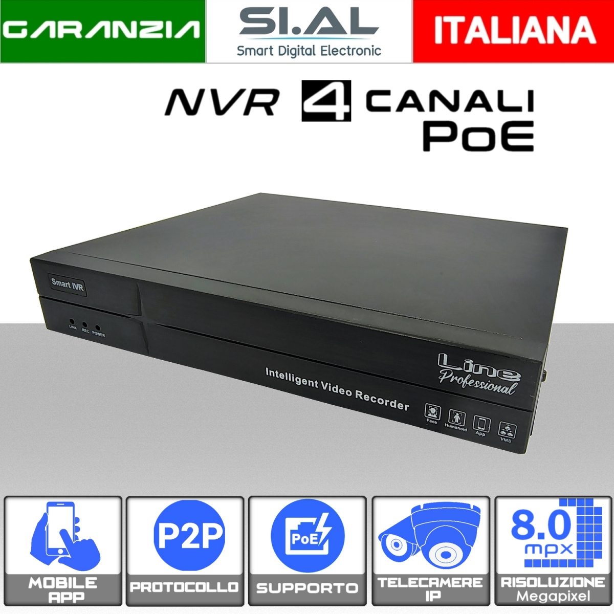 nvr poe 4 canali 8MP con analisi video persone