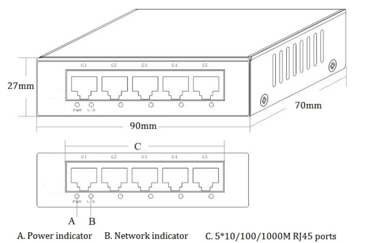 dimensioni switch 5 porte gigabit ethernet