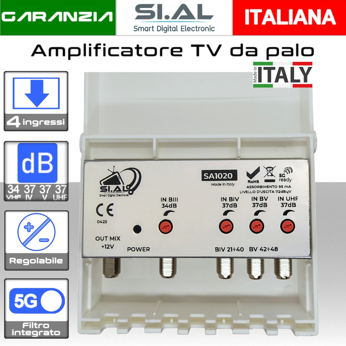 1020 Amplificatore 4 ingressi 37dB guadagno