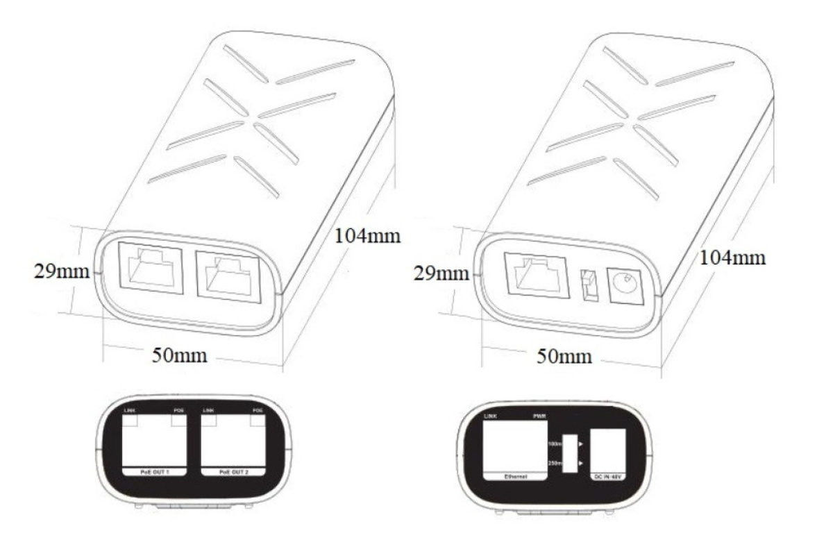 Dimensioni mini switch di rete poe 3 porte rj45 per telecamere