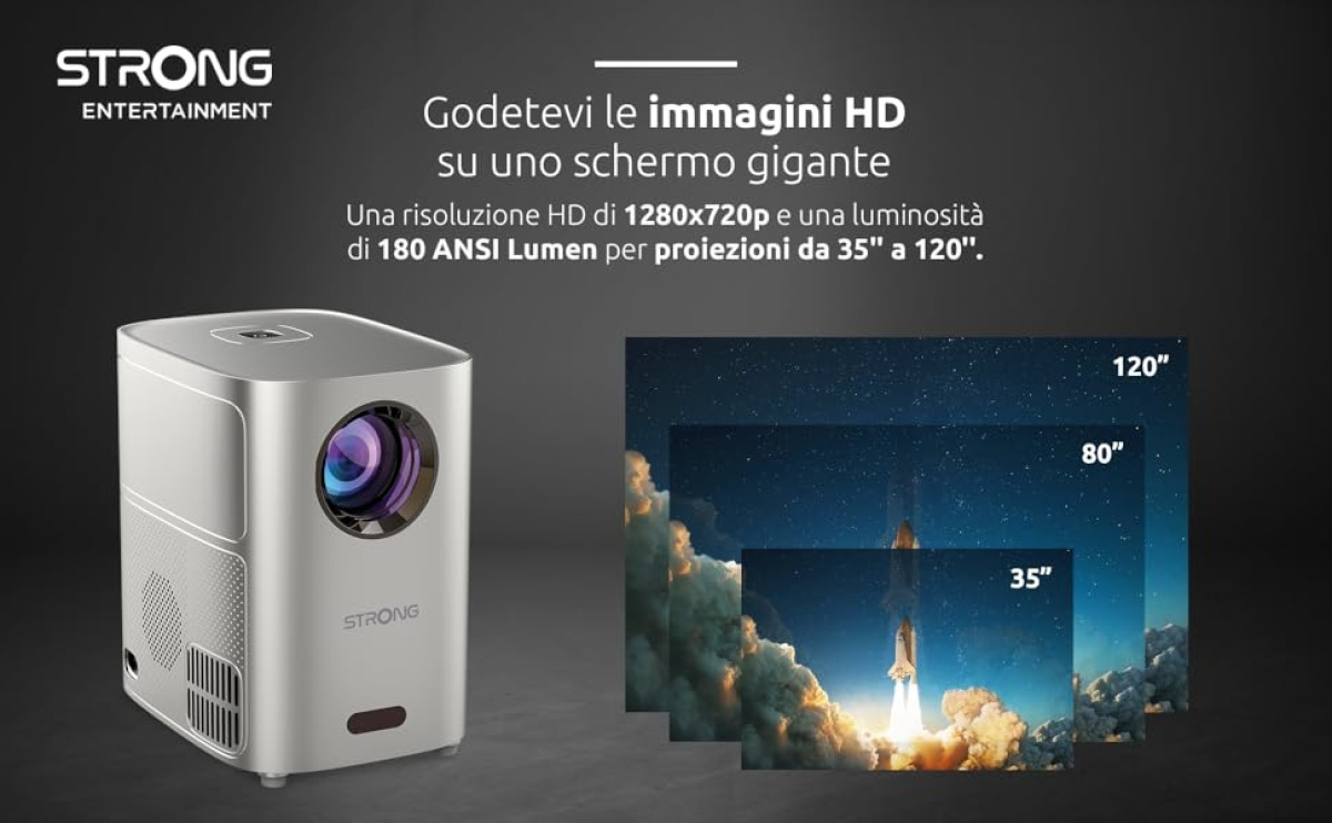 proiezione film con videoproiettore portatile Strong Q1