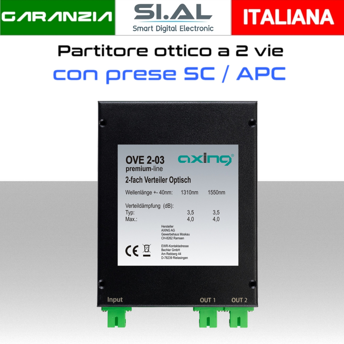 Splitter ottico 2 vie prese SC/APC