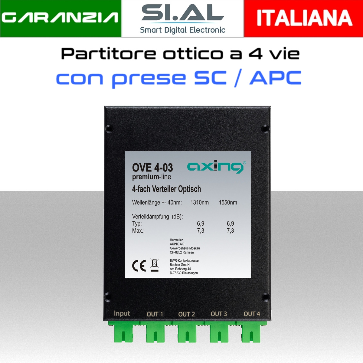 Splitter ottico 4 vie prese SC/APC