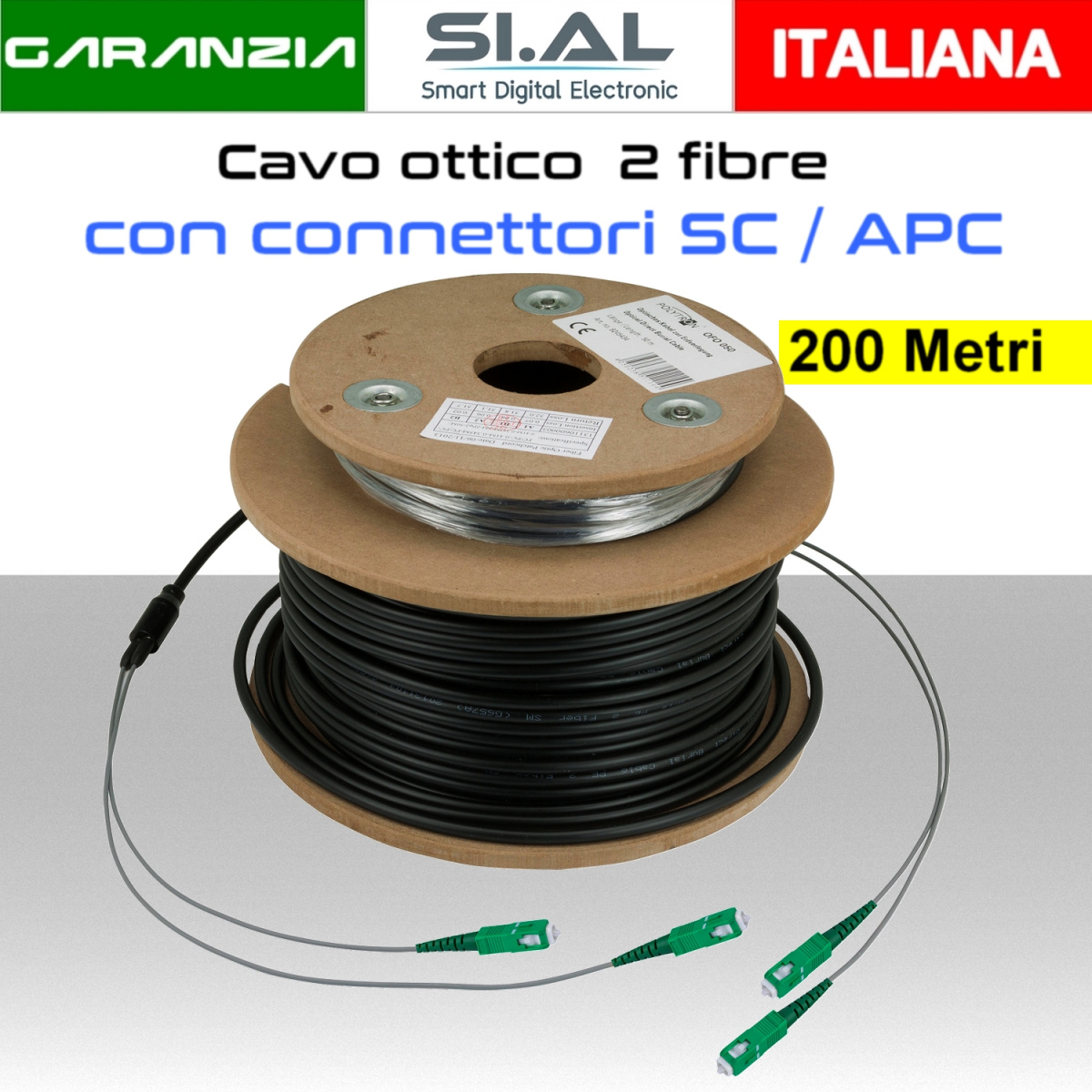 Cavo ottico monomodale doppia fibra SC/APC 200 metri