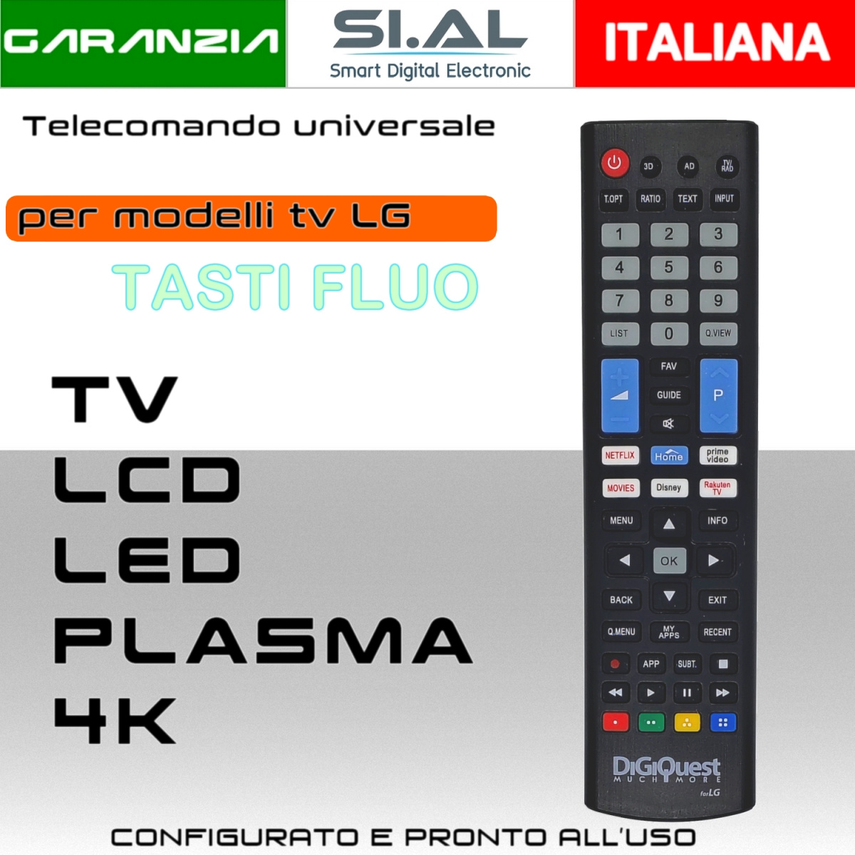 0073 Telegomando per TV LG compatibile tasti fluo