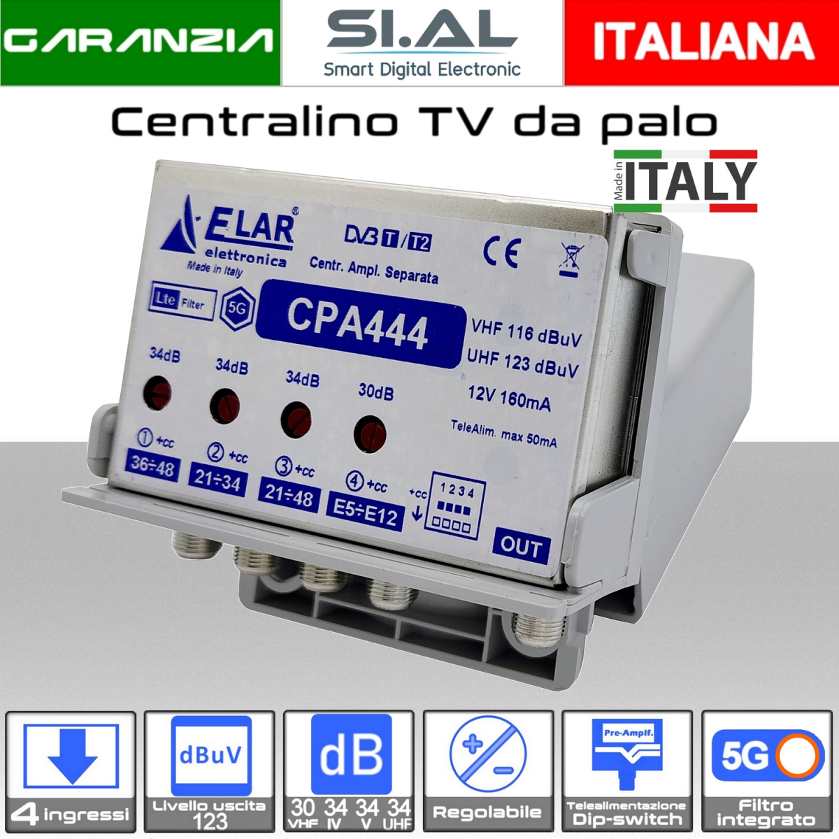 SA2800 centralino tv da palo 4 ingressi 34db