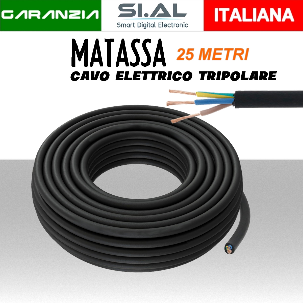 Matassa cavo tipolare nero 25 metri