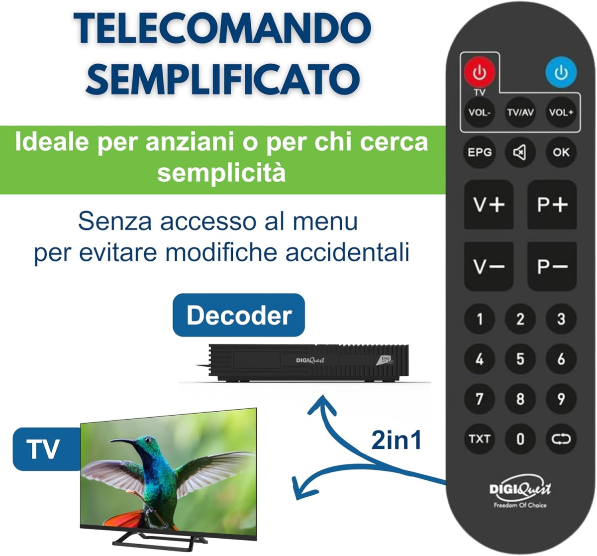 Telecomando per tivusat semplificato per anziani