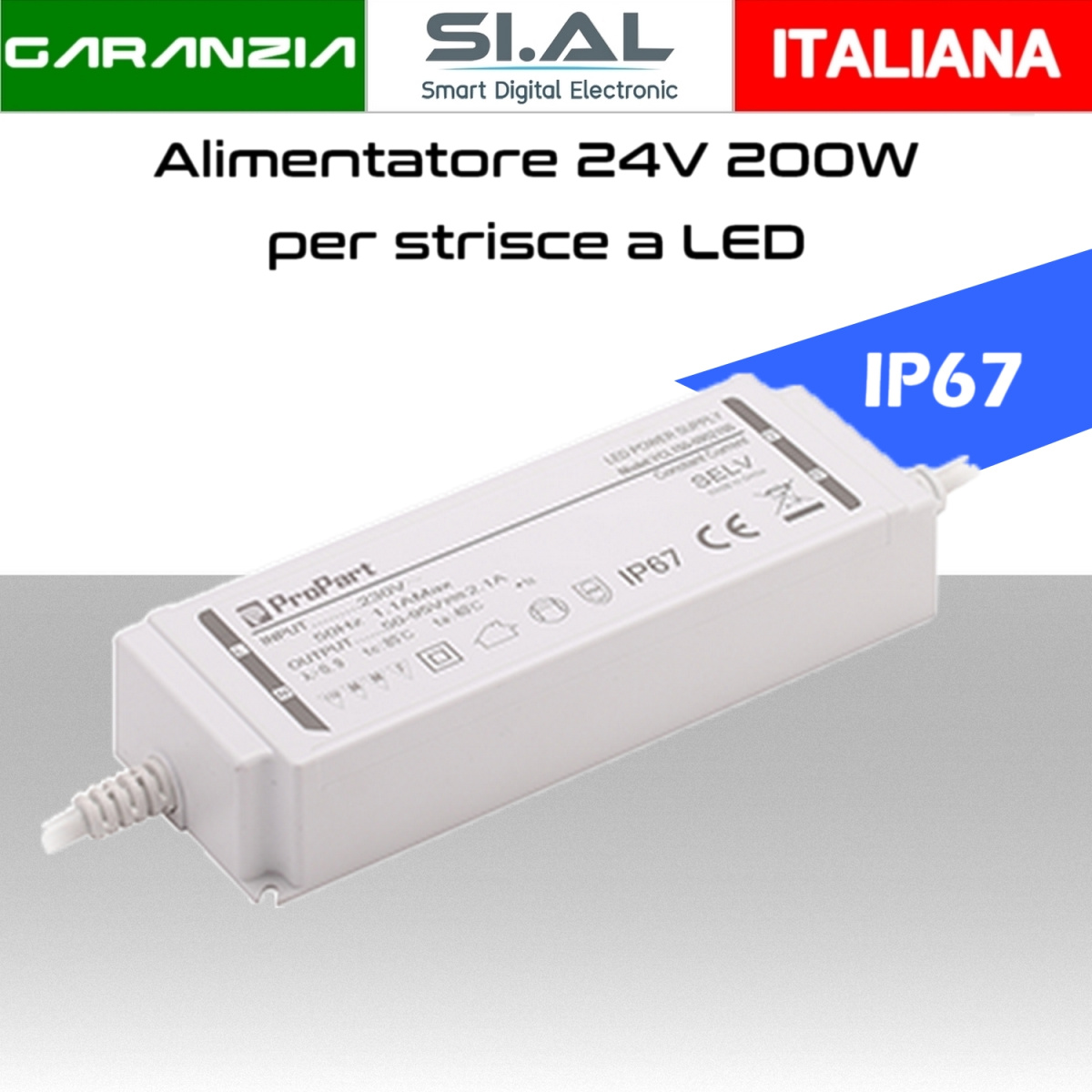 Alimentatore ip67 24v 200W per strip led