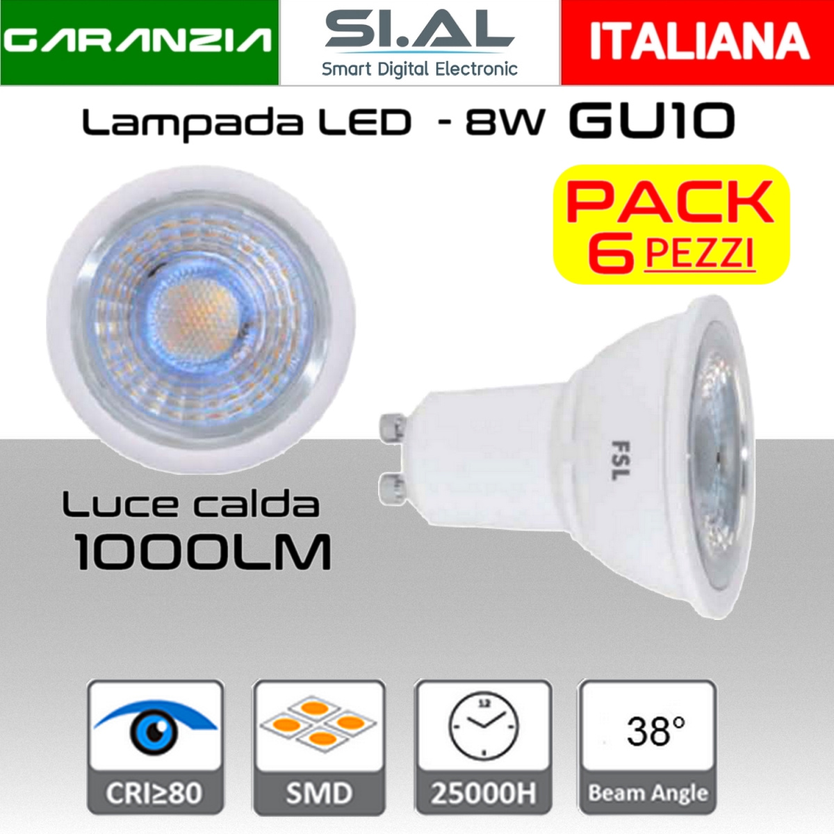 0555L Faretto LED GU10 8W Luce calda 1000 Lumen 