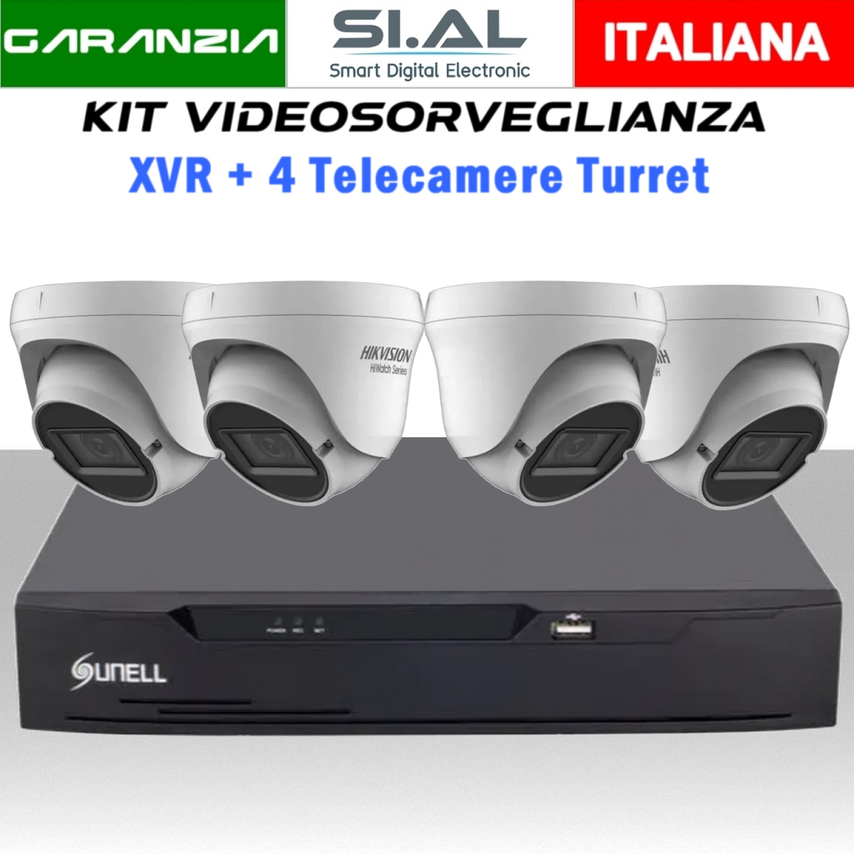 Kit dvr con 4 telecamere turret 2mp