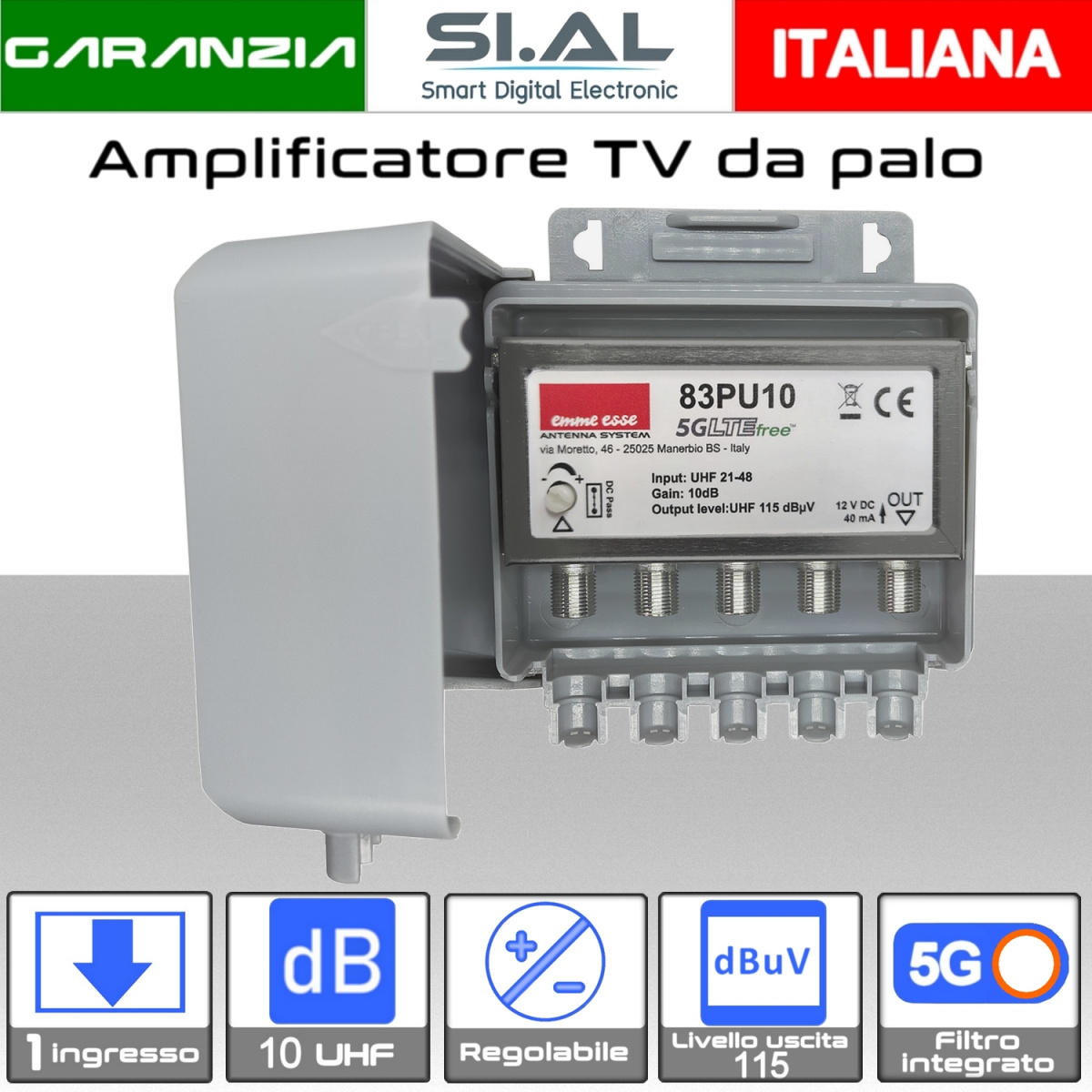 Amplificatore antenna 10dB regolabile emme esse