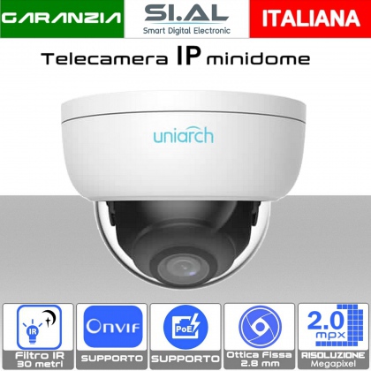 Telecamera IP mini Dome PoE Onvif con Ottica 2.8mm risoluzione 2.0 mpx IK10