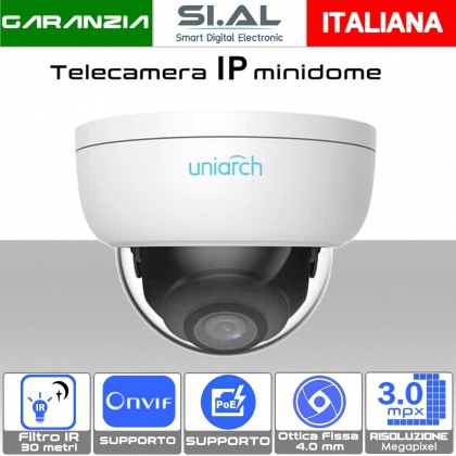 Telecamera IP mini Dome PoE Onvif con Ottica 4.0mm risoluzione 3.0 mpx IK10