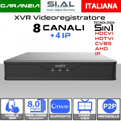 DVR Uniarch XVR- 5 Tecnologie a 8 canali AHD-TVI-CVI-CVBS-IP HDMI,ONVIF,P2P 8.0 MPX 4K