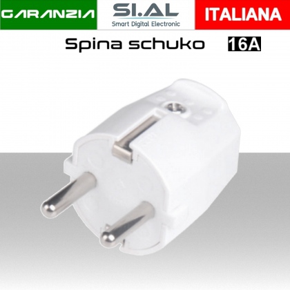 Spina schuko assiale 2P+T 16A bianca 