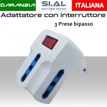 Adattatore Spina piccola S11 con interruttore 3 prese bipasso 10A 16A