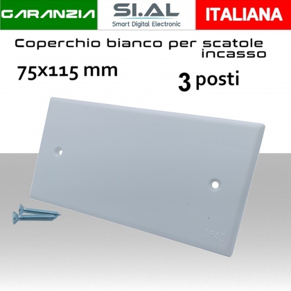 Coperchio bianco per scatola incasso 3 posti 75x115 mm