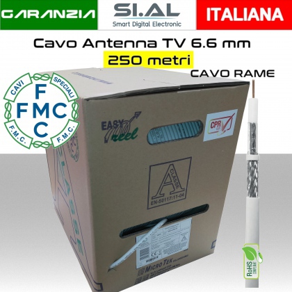 Cavo antenna TV 6,6 mm in bobina 250 metri Rame e PVC bianco Micro TEK 