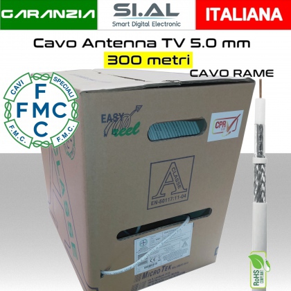 Cavo antenna TV 5 mm in bobina 300 metri Rame e PVC bianco Micro TEK 