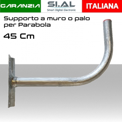 Staffa Supporto parabola a muro o palo diametro tubo 40 mm a 90° cm 45