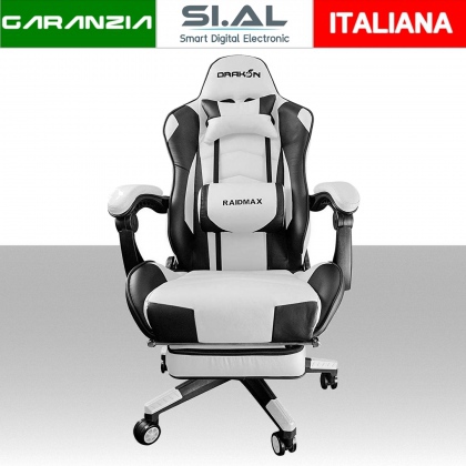 Sedia gaming in pelle per scrivania modello Raidmax DK709WHITE bianca e nera