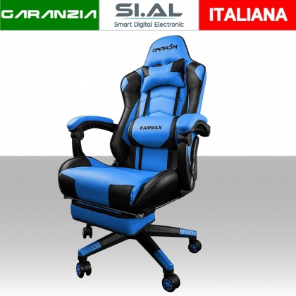 Sedia gaming in pelle per scrivania modello Raidmax DK709BLUE blu e nera