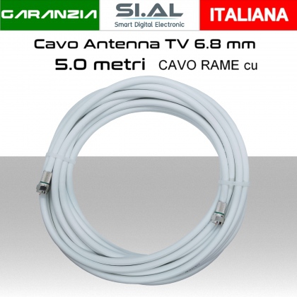 Cavo Antenna TV matassa da 5 metri  testato con connettori F Maschio - Maschio  