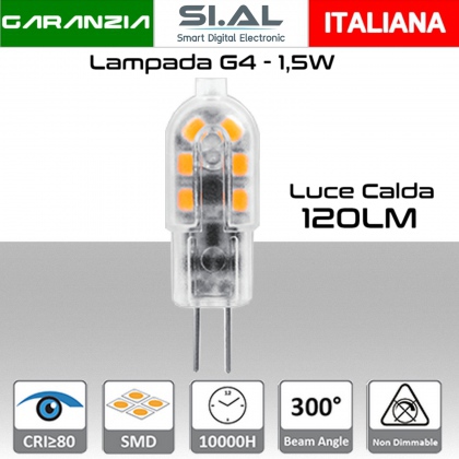 Lampadina G4 da 1.5W 3000K 120 lumen DC-12V