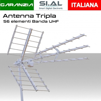 Antenna tripla 56 elementi Banda UHF con connettore F filtro LTE SpaceDigital