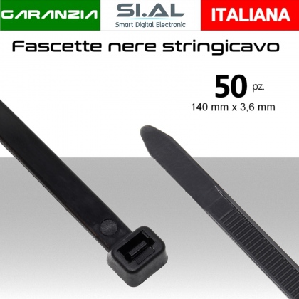 Fascette stringicavo nere multiuso 140x3,6mm pz.50