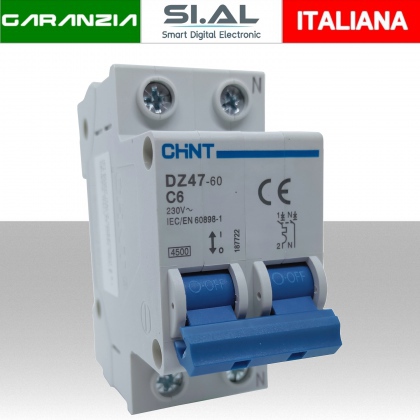 Interruttore magnetotermico 6A due moduli CHINT 