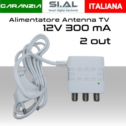 Alimentatore antenna TV da 300mA 12V tipo switching a 2 uscite