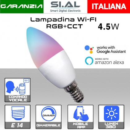 Lampadina LED Wi-Fi 4.5W 350 lumen E14 RGB e bianco dimmerabile