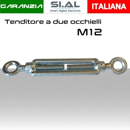 Tenditore a due occhi zincato filetto M12 mm occhiello diametro 18 mm