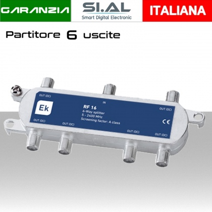 Partitore tv 6 uscite con connettore F schermato in classe A divisore banda TV e Satellite di Ekselans by ITS