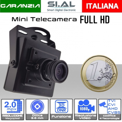 Mini Telecamera spia di sorveglianza bnc FULL HD per videocontrollo cablato a 4 tecnologie TVI CVI AHD CVBS