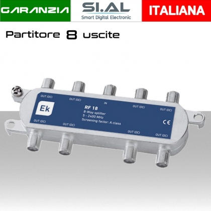 Partitore tv 8 uscite con connettore F schermato in classe A divisore banda TV e Satellite di Ekselans by ITS