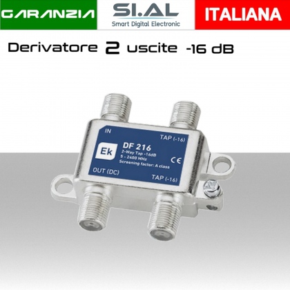 Derivatore antenna  2 uscite attenuazione -16dB con 1 via passante DC schermato con connettore F per banda TV e Satellite di Ekselans by ITS 