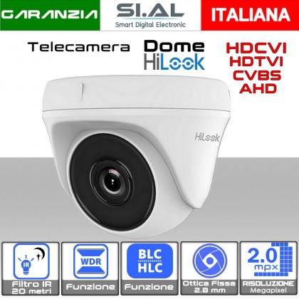 Telecamera dome 2 megapixel con ottica da 2.8 mm ibrida 4 in 1 alta risoluzione full HD