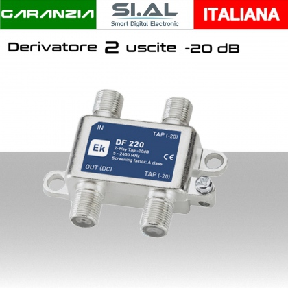 Derivatore antenna 2 uscite attenuazione -20dB con 1 via passante DC schermato con connettore F per banda TV e Satellite di Ekselans by ITS