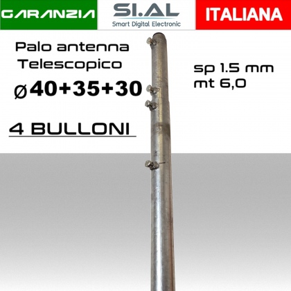 Palo antenna telescopico 6 metri tubi infilati diamentro 40-35-30 mm spessore 1,5 mm zincato a caldo
