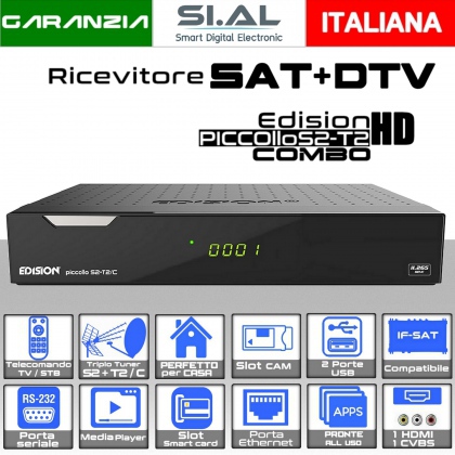 Decoder Edision Piccollo COMBO SAT Terrestre in FULL HD Funzioni USB slot smart card e C.I.